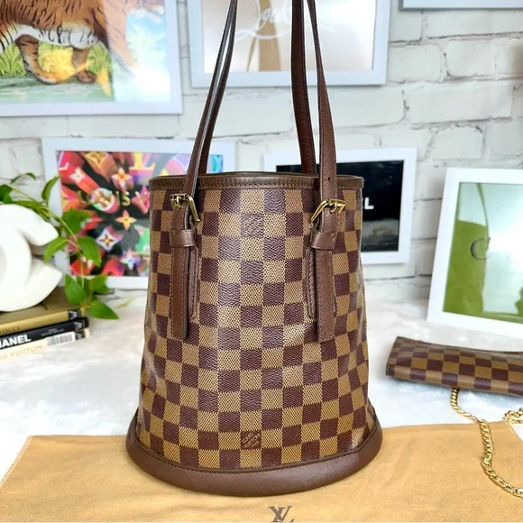 Louis Vuitton Marais Bucket Bag PM Damier Ebene & pouch crossbody wristlet NICE! - Picture 6 of 16